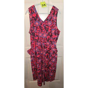 Floral Sleeveless Jumpsuit With Drawstring Waist Red & Blue Size 3X By AnyBody